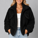 Women's Teddy Fleece Jacket with Wide Collar and Relaxed Fit