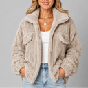 Women's Teddy Fleece Jacket with Wide Collar and Relaxed Fit