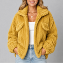 Women's Teddy Fleece Jacket with Wide Collar and Relaxed Fit