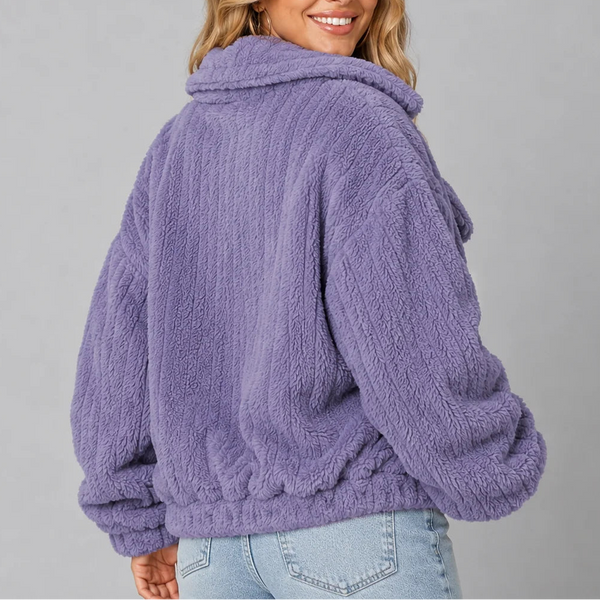 Women's Teddy Fleece Jacket with Wide Collar and Relaxed Fit