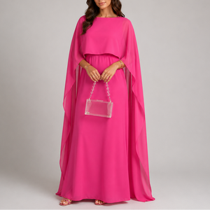 Women's Draped Cape Maxi Dress | Floor Length Evening Dress