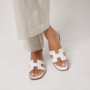 Women's Orthopedic Leather Slide Sandals | H Strap Flat Summer Slippers