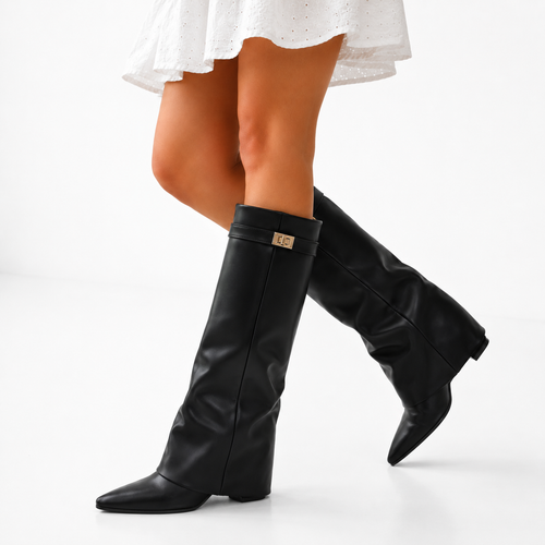 Women's Elegant Knee-High Vegan Leather Boots with Pointed Toe