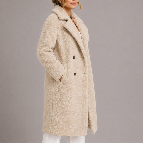 Women's Teddy Coat | Long Double-Breasted Faux Fur Winter Coat
