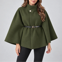 Women's Elegant High Neck Cape Coat – Belted Wool Look Jacket