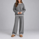 Women's Knitted Winter Lounge Set – Contrast Trim Sweater & Wide Leg Pants