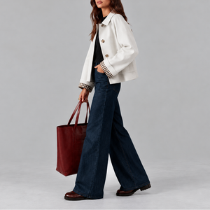 Cropped Trench Jacket | Plaid Lined Short Trench Coat