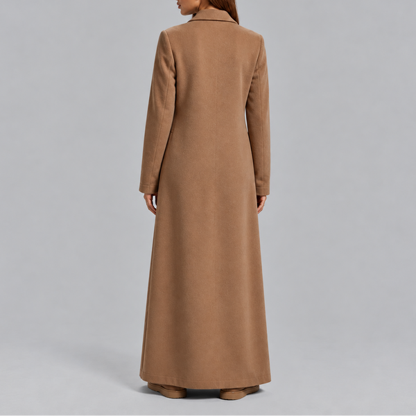 Women’s Longline Double-Breasted Wool Coat Warm Winter Overcoat
