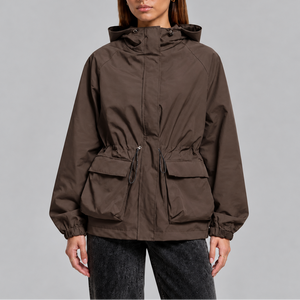 Women’s Waterproof Hooded Jacket with Adjustable Drawstring Waist