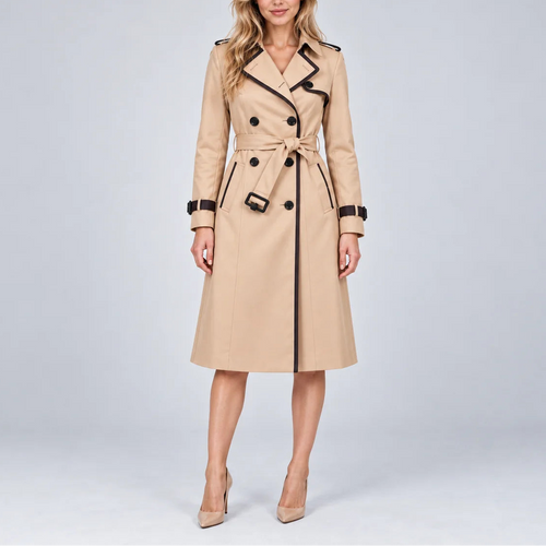 Women's Long Double Breasted Belted Trench Coat – Classic Fit