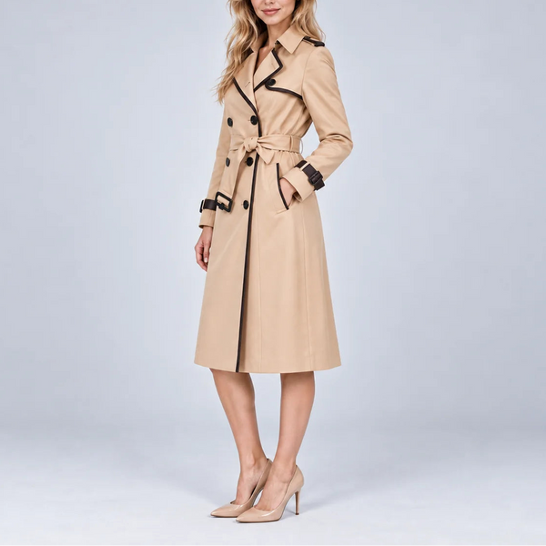 Women's Long Double Breasted Belted Trench Coat – Classic Fit