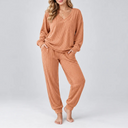 Women's V Neck Long Sleeve Ribbed Lounge Two Piece Set