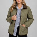 Women's Diamond Quilted Jacket with Corduroy Collar and Pockets