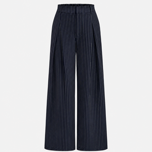 Women's Pinstripe Co Ord Set Wrap Top Wide Leg Trousers