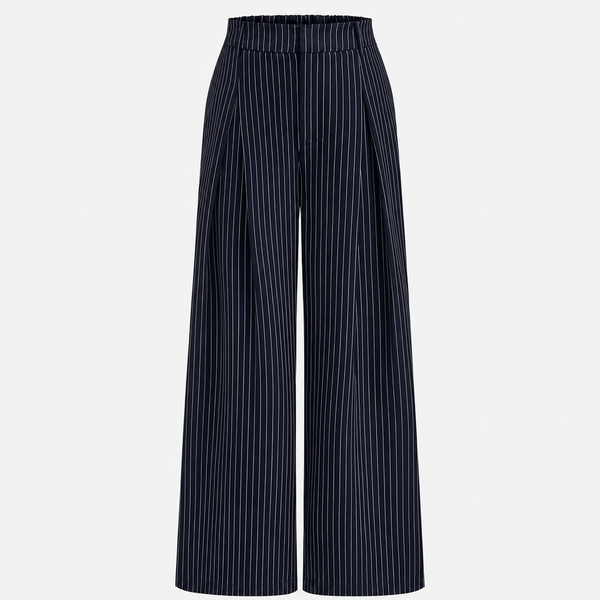 Women's Pinstripe Co Ord Set Wrap Top Wide Leg Trousers
