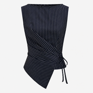 Women's Pinstripe Co Ord Set Wrap Top Wide Leg Trousers