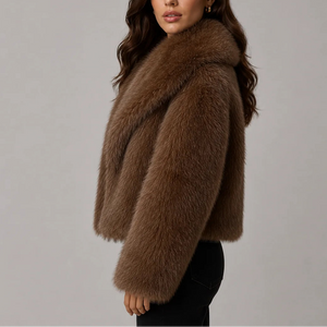 Women’s Cropped Faux Fur Jacket with Oversized Collar