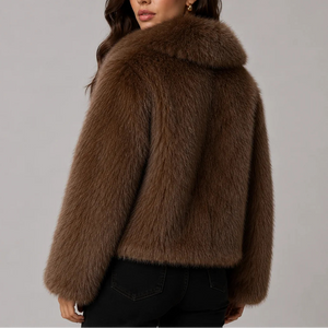 Women’s Cropped Faux Fur Jacket with Oversized Collar