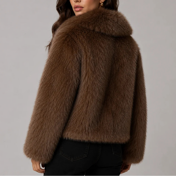 Women’s Cropped Faux Fur Jacket with Oversized Collar