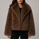 Women’s Cropped Faux Fur Jacket with Oversized Collar