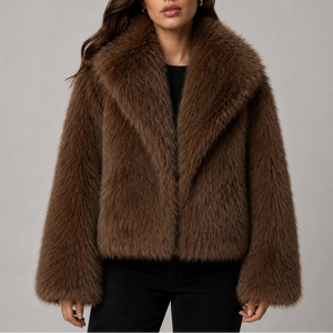 Women’s Cropped Faux Fur Jacket with Oversized Collar