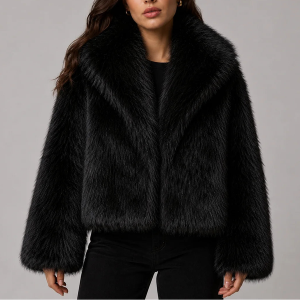 Women’s Cropped Faux Fur Jacket with Oversized Collar