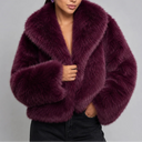 Women’s Cropped Faux Fur Jacket with Oversized Collar