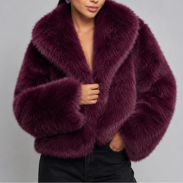Women’s Cropped Faux Fur Jacket with Oversized Collar