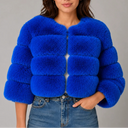 Women's Cropped Fur Look Jacket with Round Neck & Long Sleeves