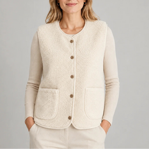 Women’s Teddy Fleece Button-Up Vest with Pockets
