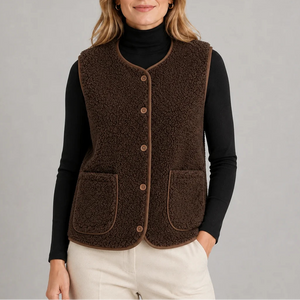 Women’s Teddy Fleece Button-Up Vest with Pockets