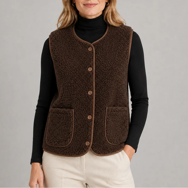 Women’s Teddy Fleece Button-Up Vest with Pockets