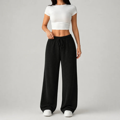Women’s Ribbed Wide Leg Drawstring Lounge Pants
