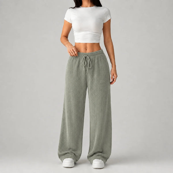 Women’s Ribbed Wide Leg Drawstring Lounge Pants