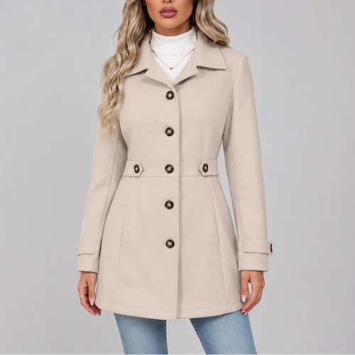 Women's Overcoat with Button Front and Fitted Waist