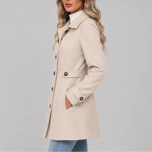 Women's Overcoat with Button Front and Fitted Waist