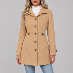 Women's Overcoat with Button Front and Fitted Waist