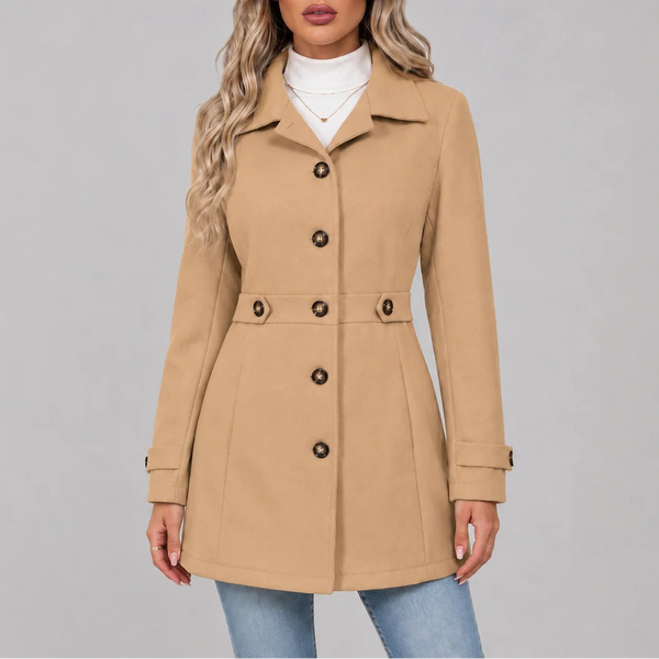 Women's Overcoat with Button Front and Fitted Waist