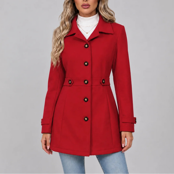 Women's Overcoat with Button Front and Fitted Waist