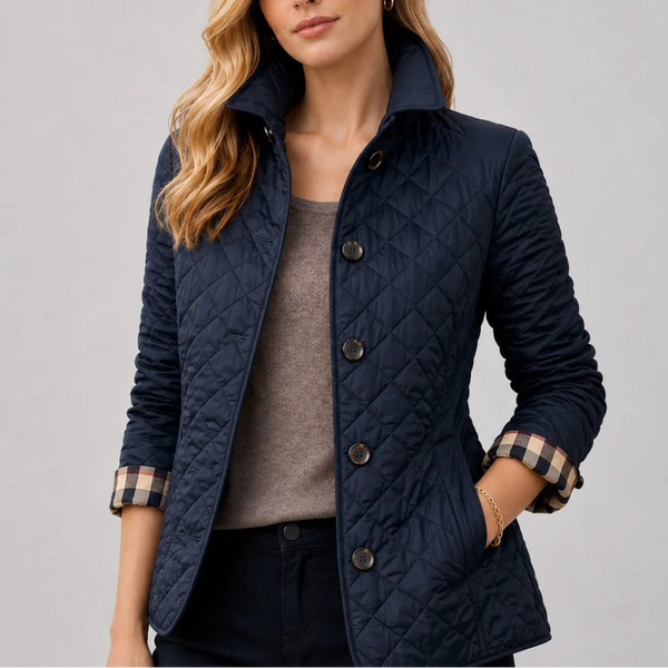 Women’s Quilted Jacket - Button-Up Lightweight Coat with Stand Collar
