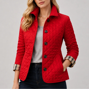Women’s Quilted Jacket - Button-Up Lightweight Coat with Stand Collar