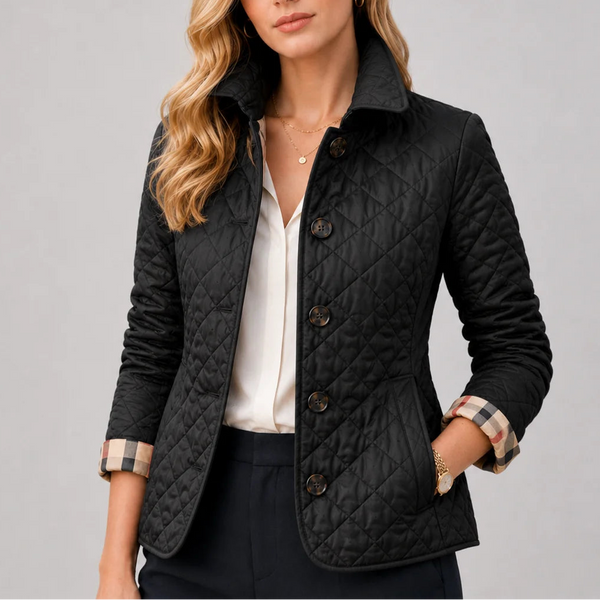 Women’s Quilted Jacket - Button-Up Lightweight Coat with Stand Collar
