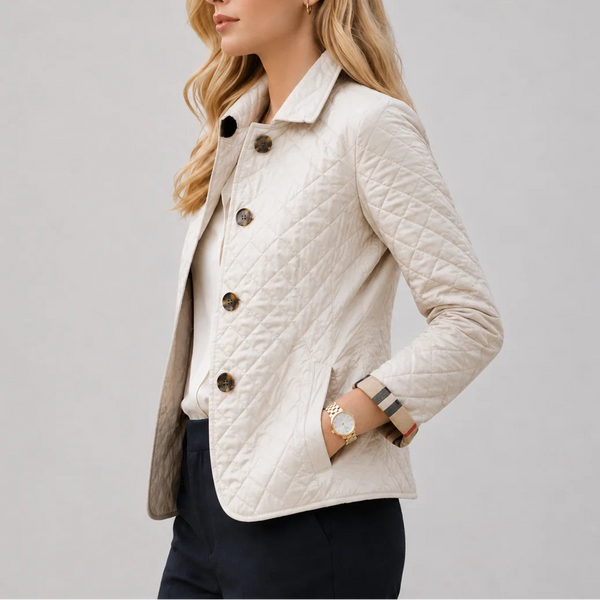 Women’s Quilted Jacket - Button-Up Lightweight Coat with Stand Collar