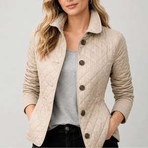 Women’s Quilted Jacket - Button-Up Lightweight Coat with Stand Collar