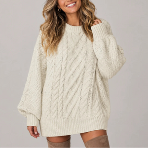 Women’s Oversized Cable Knit Jumper Dress with Long Sleeves