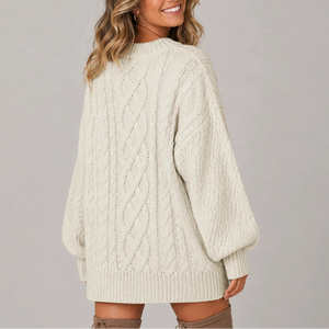 Women’s Oversized Cable Knit Jumper Dress with Long Sleeves