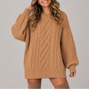 Women’s Oversized Cable Knit Jumper Dress with Long Sleeves