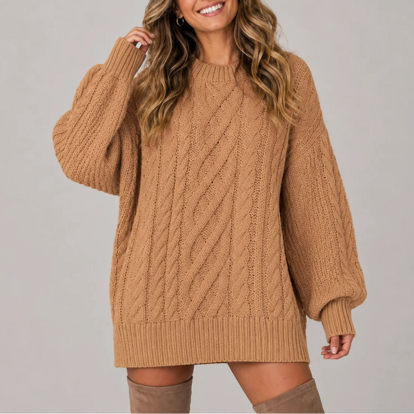 Women’s Oversized Cable Knit Jumper Dress with Long Sleeves