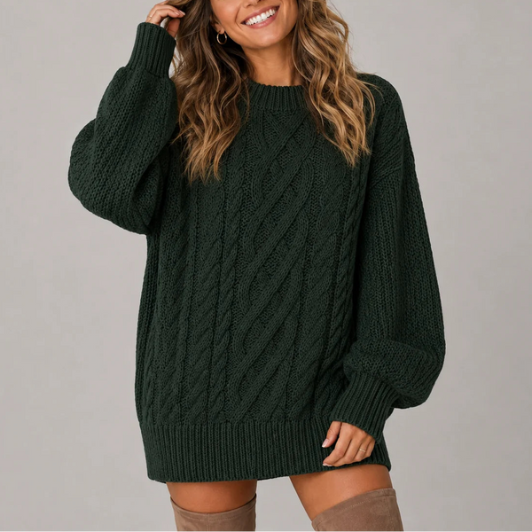 Women’s Oversized Cable Knit Jumper Dress with Long Sleeves
