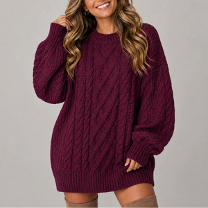 Women’s Oversized Cable Knit Jumper Dress with Long Sleeves